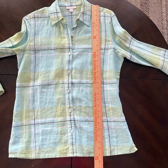 Charter Club Casual Plaid 100% Linen Button Down Tunic Top Size 8 Collared - Picture 8 of 9